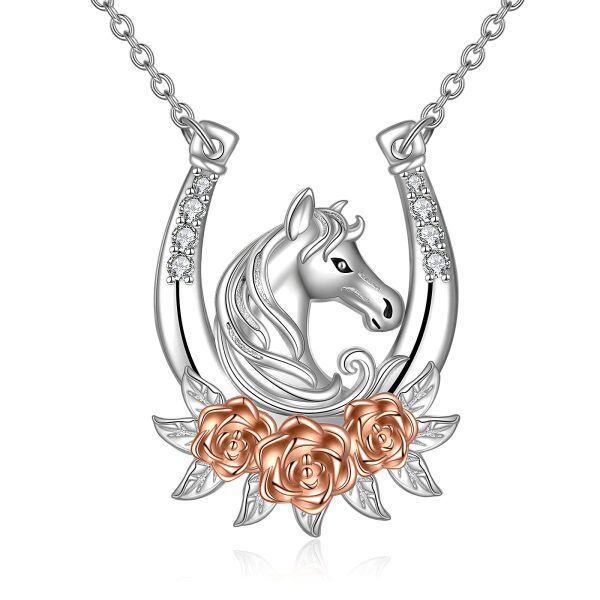 Sterling Silver Horse Rose Necklace-0