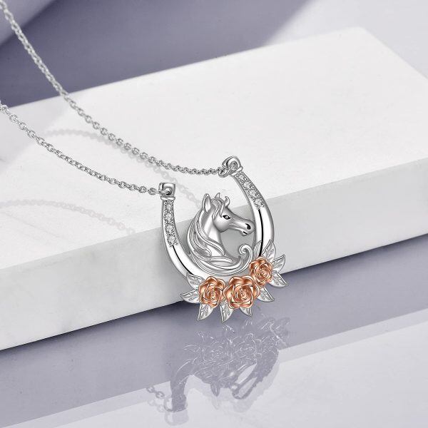 Sterling Silver Horse Rose Necklace-2