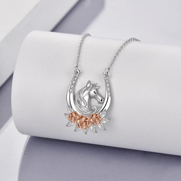 Sterling Silver Horse Rose Necklace-3