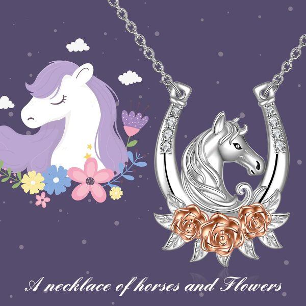 Sterling Silver Horse Rose Necklace-5