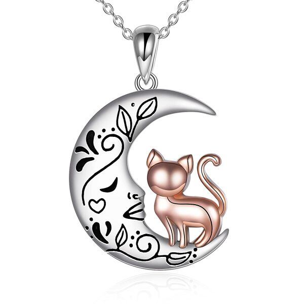 Sterling Silver Moon Cat Necklace-0