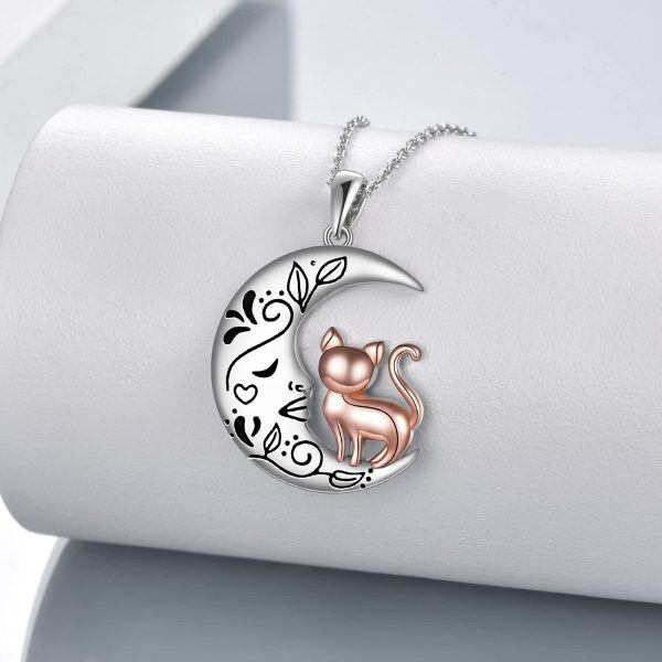 Sterling Silver Moon Cat Necklace-1