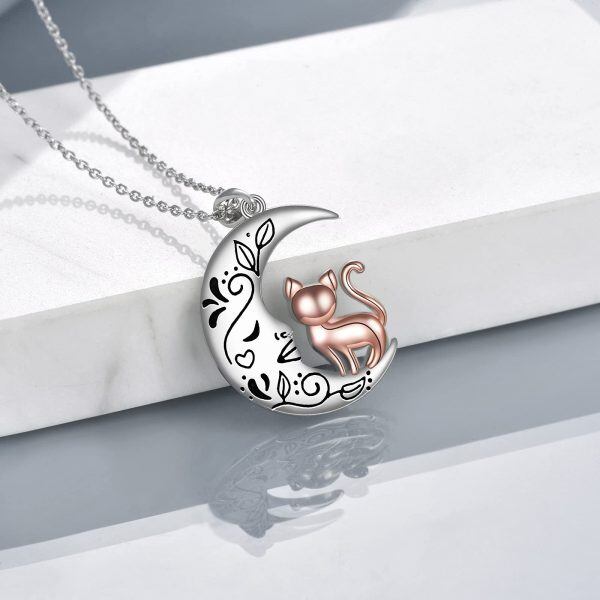 Sterling Silver Moon Cat Necklace-2