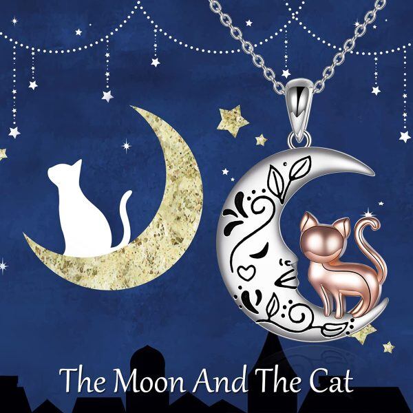 Sterling Silver Moon Cat Necklace-4