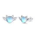wholesale 925 Sterling Silver Cat Ear Shape Blue Opalite Stud Earrings for Women-0-0