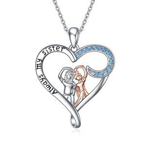 Sterling Silver Sister Heart Necklace-0