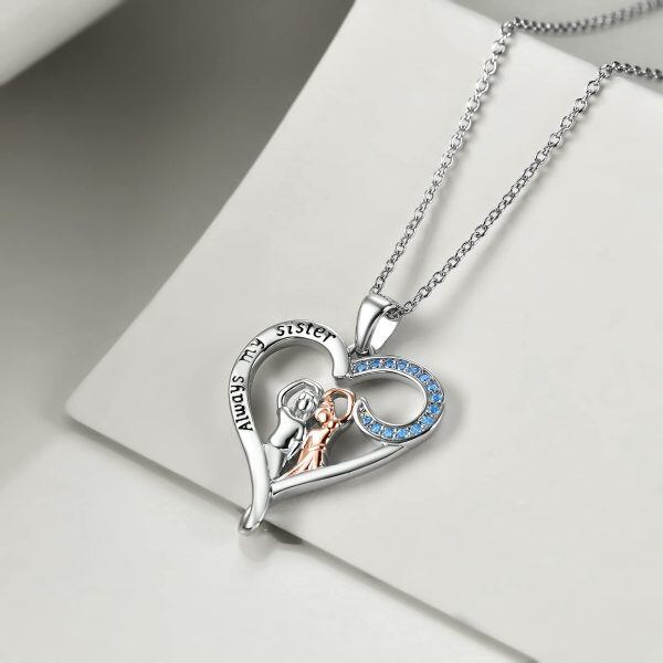 Sterling Silver Sister Heart Necklace-3