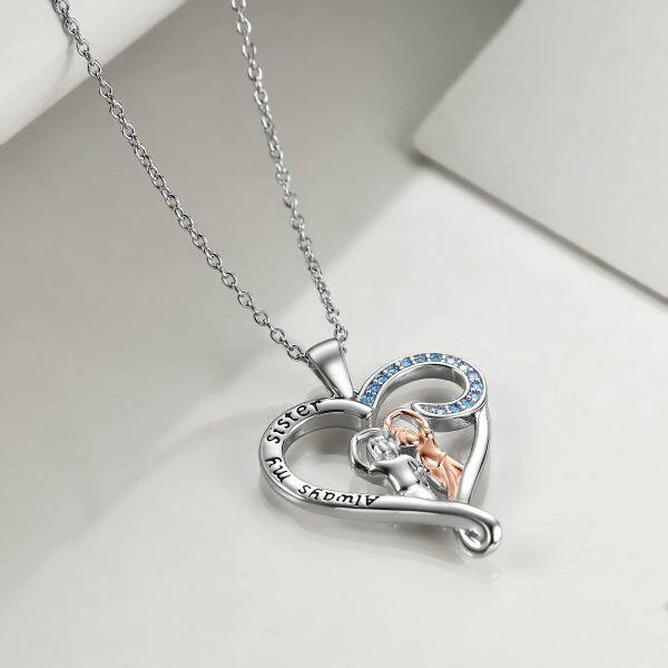 Sterling Silver Sister Heart Necklace-4