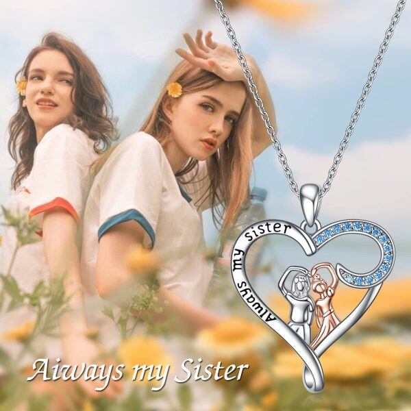 Sterling Silver Sister Heart Necklace-5