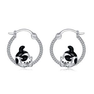 Sterling Silver Cat Earrings-0