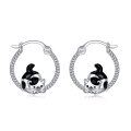 wholesale 925 Sterling Silver Black and White Cat Hoop Earrings for Women-0-0