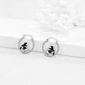 wholesale 925 Sterling Silver Black and White Cat Hoop Earrings for Women-0-3
