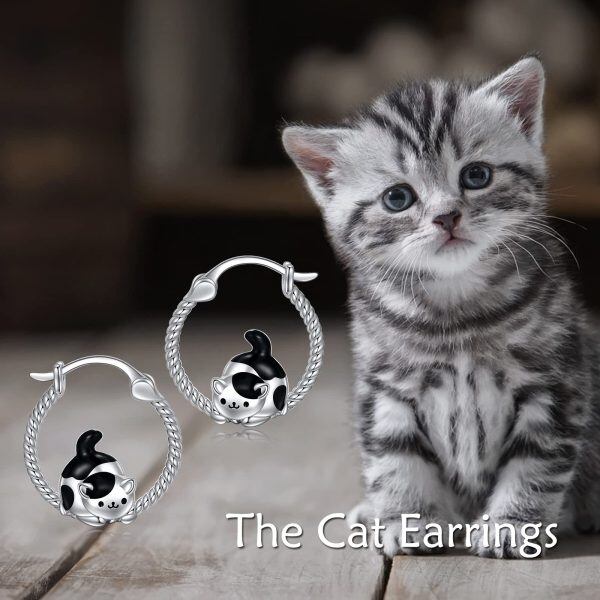 Sterling Silver Cat Earrings-5