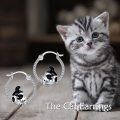 wholesale 925 Sterling Silver Black and White Cat Hoop Earrings for Women-0-5