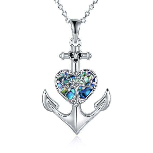 Sterling Silver Anchor Tree Of Life Necklace-0