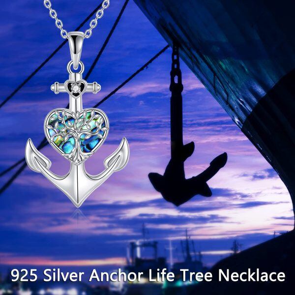 Sterling Silver Anchor Tree Of Life Necklace-5