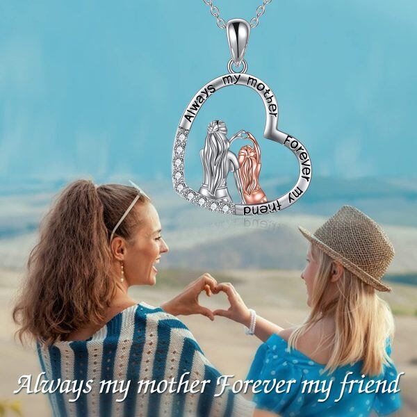 Sterling Silver Mother And Daughter Necklace-4