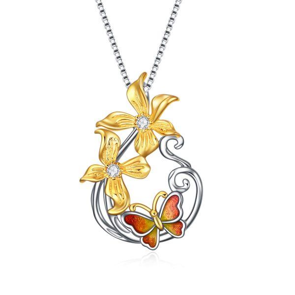 Sterling Silver Butterfly Flower Necklace-0