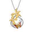 wholesale 925 Sterling Silver Two-Tone Butterfly & Flowers Pendant Necklace with Stones and Chain for Women-0-0