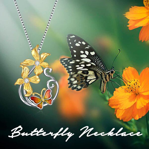 Sterling Silver Butterfly Flower Necklace-4