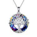 wholesale 925 Sterling Silver Rainbow Crystal Tree of Life Pendant Necklace for Women-0-0