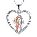 wholesale 925 Sterling Silver Rose Gold & White Enamel Love Couple in Heart Shape Pendant Necklace for Women-0-0