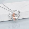 wholesale 925 Sterling Silver Rose Gold & White Enamel Love Couple in Heart Shape Pendant Necklace for Women-0-2