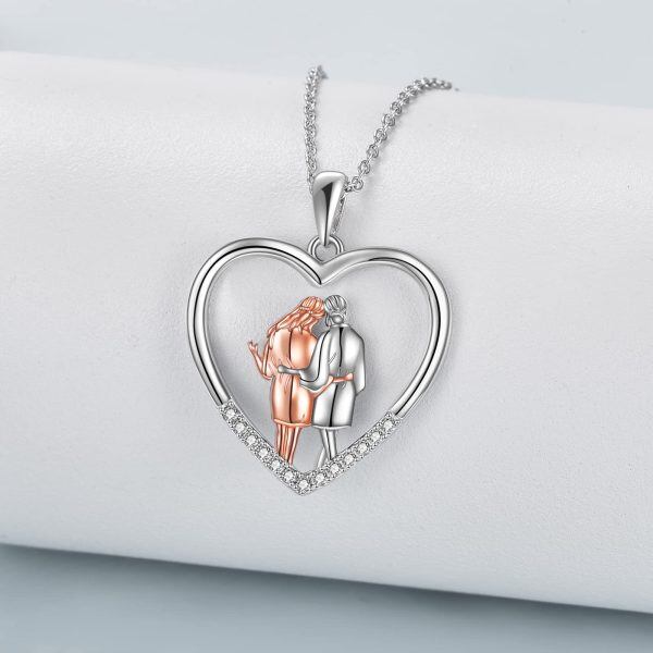 Sterling Silver Heart Friend Necklace-3