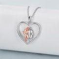 wholesale 925 Sterling Silver Rose Gold & White Enamel Love Couple in Heart Shape Pendant Necklace for Women-0-3