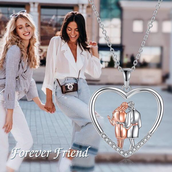 Sterling Silver Heart Friend Necklace-5