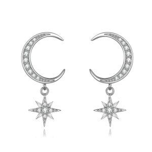 Sterling Silver Star Moon Earrings-0