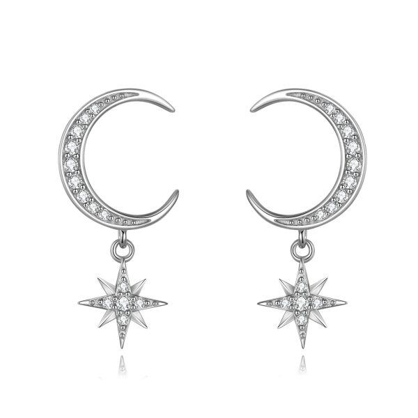 Sterling Silver Star Moon Earrings-0