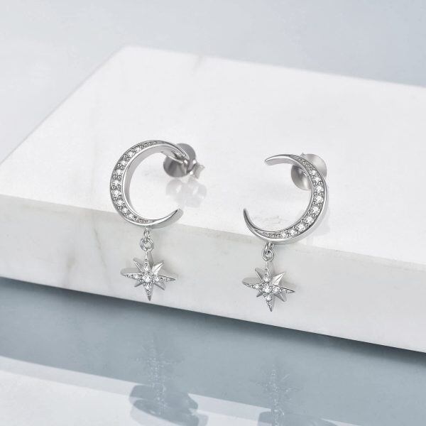 Sterling Silver Star Moon Earrings-3