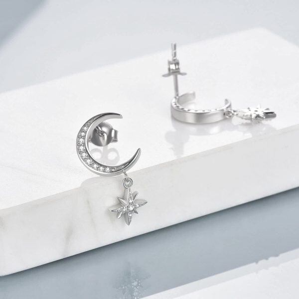 Sterling Silver Star Moon Earrings-4