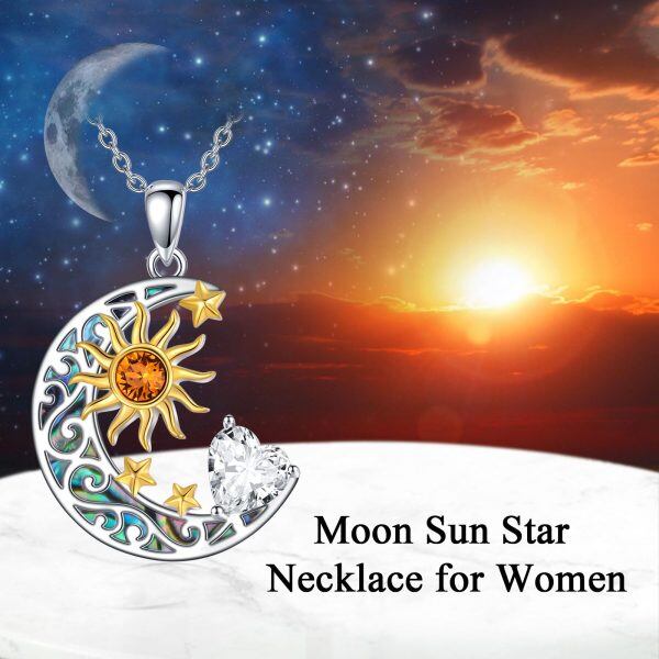 Sterling Silver Moon Sun Star Necklace-5