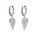 wholesale 925 Sterling Silver Angel Wing Blue Crystal Dangle Hoop Earrings for Women-0-0
