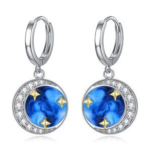 Sterling Silver Moon And Star Earrings-0