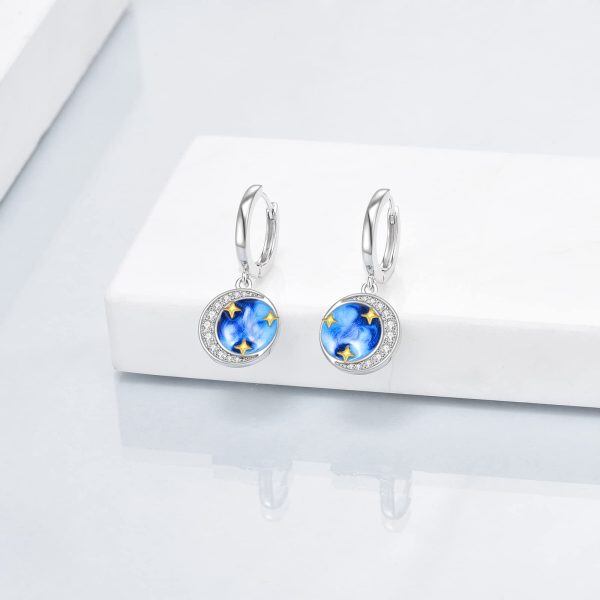 Sterling Silver Moon And Star Earrings-2