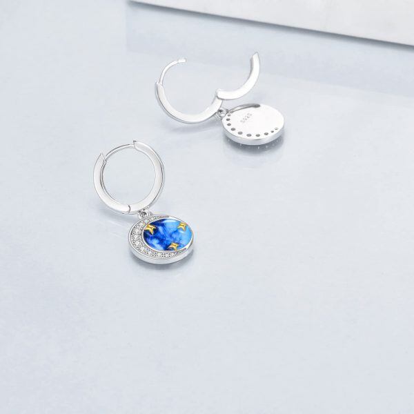 Sterling Silver Moon And Star Earrings-3