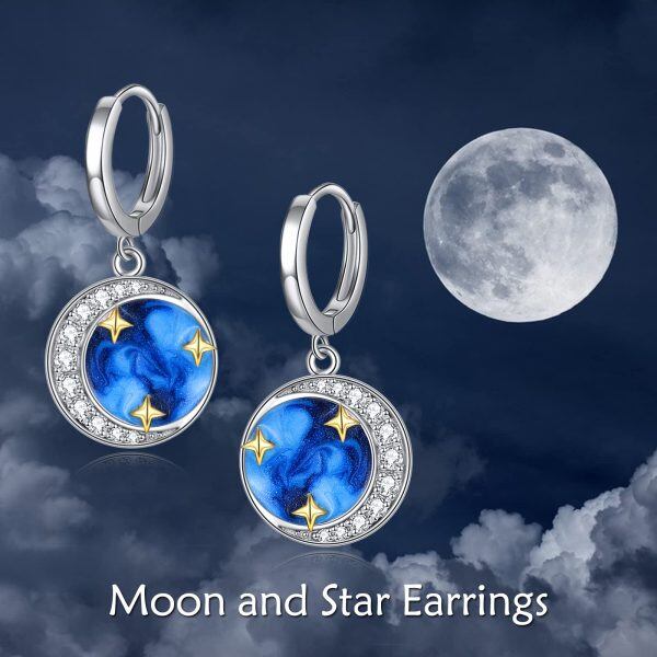 Sterling Silver Moon And Star Earrings-5