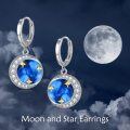 wholesale 925 Sterling Silver Round Blue Marble Gold Stars Dangle Earrings for Women Girls -0-5