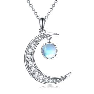 Sterling Silver Moonstone Moon Necklace-0