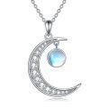 wholesale 925 Sterling Silver Blue Moonstone Crescent Moon Pendant Necklace for Women and Girls-0-0