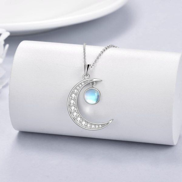 Sterling Silver Moonstone Moon Necklace-2