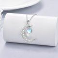 wholesale 925 Sterling Silver Blue Moonstone Crescent Moon Pendant Necklace for Women and Girls-0-2