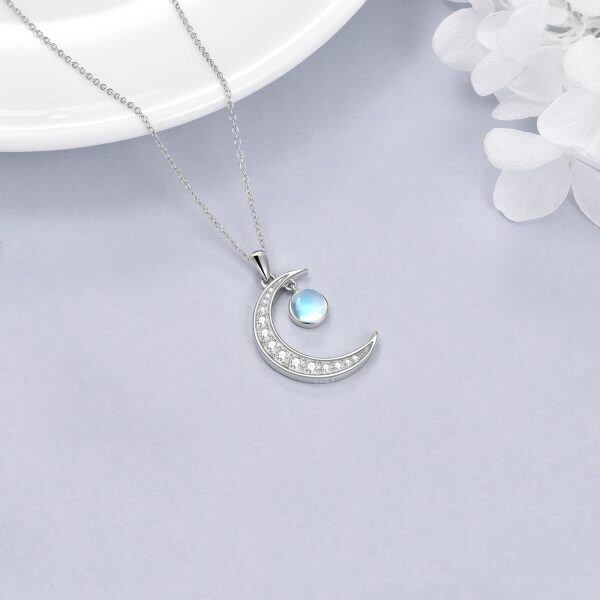 Sterling Silver Moonstone Moon Necklace-3