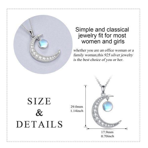 Sterling Silver Moonstone Moon Necklace-4