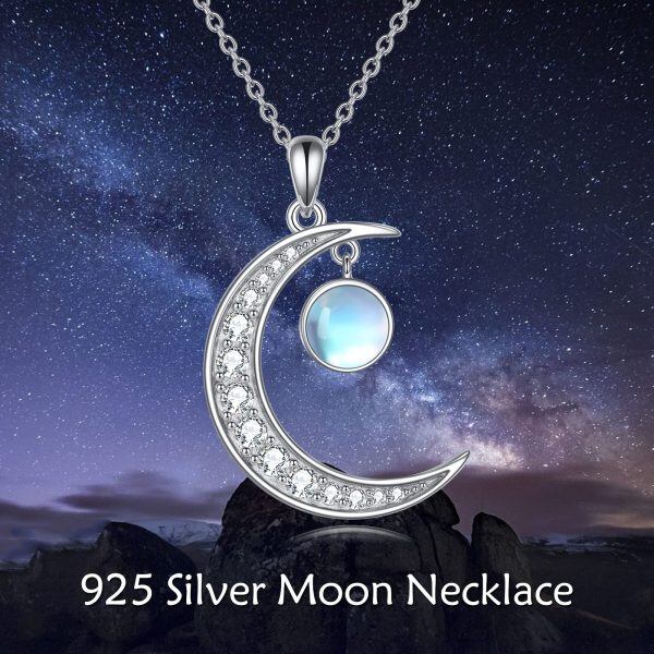 Sterling Silver Moonstone Moon Necklace-5