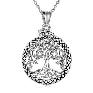 Sterling Silver Tree Of Life Snake Necklace-0