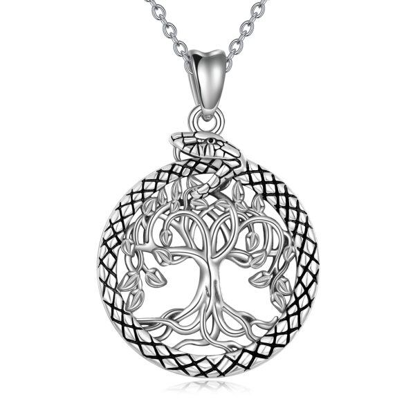 Sterling Silver Tree Of Life Snake Necklace-0